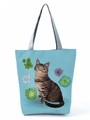Detail of blue tote bag featuring a cute striped cat and succulent plant illustration - Cat and Succulents Illustration (hl3564)