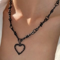 Gothic punk black heart hollow pendant necklace with thorn wire chain design for women - Matte Black Barbed Wire Heart Necklace (K-495)