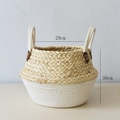 Cesto intrecciato bicolore in paglia e cotone bianco con manici, misura 29x30cm - Corda Cotone Bianco Grande (Con Fodera Impermeabile)