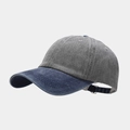 Retro washed baseball cap featuring a two-tone grey crown and navy blue brim design - Grey + Navy Brim