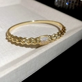 Macro detail of 18K gold plated bangle featuring a sparkling zircon studded square motif - 1# Golden Woven Texture Style (1#)