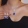 Set di gioielli da sposa in argento con cristalli blu reale a forma di pera - Blu Reale