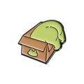 Cartoon enamel frog pin featuring a green creature hiding in a brown cardboard box - Frog in Cardboard Box (QHXZ1493)