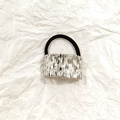 Silver wavy metal ponytail cuff with black high-elastic rubber band hair tie accessory - Silver Pleated 5cm