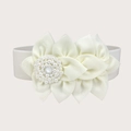 Elegante cintura elastica bianca da donna con grande fiore in tessuto e perle bijoux - 85cm / Bianco Sporco