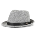 Classic light grey wool felt jazz hat with black leather band and gold M logo - Mixed Grey-Black Belt