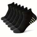 Set of 6 black and gray breathable mesh sports ankle socks with neon yellow stripes - One Size (EU 39-47) / Black (4 Stripes)