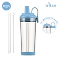 850ML Tritan Boba cup in light blue with wide straw and portable magnetic handle - 850ml / Haze Blue