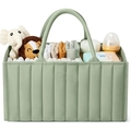 Quilted green baby diaper caddy with handles organized with toys and baby essentials - Light Green