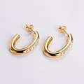 Elegant gold U-shape stainless steel earrings with delicate white pearl accents - Amleh045