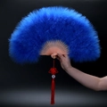 Blue thick feather folding fan with plastic handle and decorative red Chinese knot tassel - Sapphire Blue