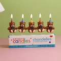 Set of 5 brown bear birthday candles with colorful party hats and candle flames - Bear with Party Hat 5 Pcs