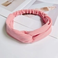 Chic pink ribbed knit twist headband for yoga and skincare with elastic back strap - Knitted Korean Pink