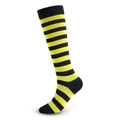 Yellow and black striped knee-high compression sports sock on a white background - Black Heel Black Yellow Stripes