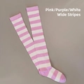 Pink purple and white wide striped over-knee high socks in soft elastic knit fabric - Pink-Purple & White Wide Stripes