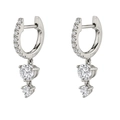 Silver huggie hoop earrings featuring double round cubic zirconia drop accents - Silver with White Zircon Huggie