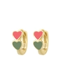 S925 silver 14K gold plated hoop earrings with red and green enamel double hearts - Red+Green