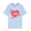 Light blue cotton T-shirt featuring a red heart and I Love My Mom print on the front - XS / Heart Letter Print / Light Blue