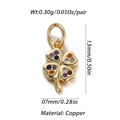 Detailed view of a gold clover pendant with colorful stones including size and weight specs - Four-Leaf Clover Shape (006-11)