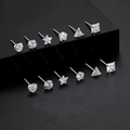 Set of 6 pairs of S999 sterling silver stud earrings in various geometric shapes - Triangle Zirconia