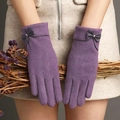 Gants thermiques violets tactiles pour femmes avec détail nœud élégant au poignet - Nœud en Cuir - Poil de Lapin Violet