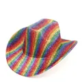 Sparkly rainbow sequin cowboy hat with colorful stripes for festive party and dance events - M (57cm) / Rainbow Color(A25149) / Colorful