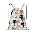 Mochila de poliéster con cordón y estampado integral de gatos de dibujos animados y cuerdas - Gatos con Estampado Completo Colorido (jiayingskd56)