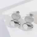 Boucles d'oreilles doubles gouttes en argent avec cristaux pavés et fini miroir poli - Ellipse / Argenté