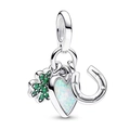 S925 Silber Anhänger mit Kleeblatt, Herz-Opal und Hufeisen für Charm-Armbänder - Grünes Zirkon Kleeblatt Herz (5988952208340)