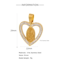 Goudkleurige 316L stalen hart hanger met Maagd Maria en zirkonia versieringen - Hart Maagd Maria Zirconia Hanger