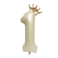 40-inch cream beige number 1 foil balloon with golden crown for birthday party decoration - Cream White Crown Number 1
