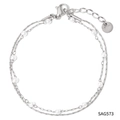 Bracciale a doppio strato in acciaio inossidabile argento con perle bianche e gancio - Bracciale Acciaio (SAG573)