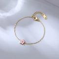 Bracelet chaîne en or élégant avec un délicat pendentif fleur rose en acier inoxydable - Or + Strass Rose