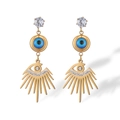 Gold plated evil eye flower earrings with blue stone and clear cubic zirconia stones - Sun Ray Style / Gold