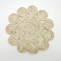 Handmade corn husk flower shaped placemat with natural woven texture on white backdrop - Style D (Sunflower Shape) / 33cm / Off White