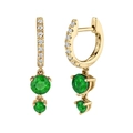 Detail of 14K gold drop earrings featuring sparkling round green zircon and pavé setting - Green Gold