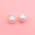 Set of 2 white imitation teardrop pearl pendants with silver metal caps and hanging loops - 8mm Silver Round