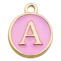 Pink and gold alphabet A enamel pendant charm for DIY bracelets and jewelry making - Letter A / 1 Piece (12x14mm) / Pink