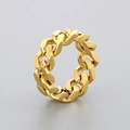 Polished golden Cuban link chain ring featuring a minimalist geometric punk metal design - US 6 / Gold
