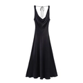 Elegante zwarte satijnen slipjurk met open rug en strikdetail voor zomerse mode - XS / Zwart