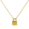 Gold lock pendant necklace featuring a minimalist 3D square design with letter U engraving - Letter U