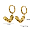 Polished 14K gold-plated stainless steel puffy heart hoop earrings, 16mm width - Asymmetric Puffy Heart / Gold