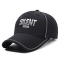 Black quick-dry sports baseball cap with white letter embroidery and gray reflective trim - Adjustable / Black
