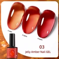 Jelly Amber nail gel polish 03 showing one to three layers of 8ml amber finish - Jelly Amber 03