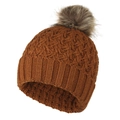 Women's stylish caramel knit winter pom-pom beanie with ribbed cuff for cold weather - Caramel color