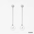 Elegant silver long tassel pearl earrings with round diamond accents model D2603 - Silver Pearl Long Tassel Earrings (D2603)