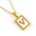 18K gold plated stainless steel shell necklace featuring a square pendant with letter V - Letter V (Includes Chain)