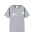 Short sleeve light gray T-shirt with white love script and heart print in cotton - XS / Gray 318 (White Print)