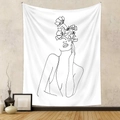 Detailed close-up of a minimalist line art wall tapestry featuring female and floral motifs - 73*95CM / SM005-Floral Portrait (Brushed Style)