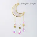 Golden moon suncatcher with natural crystal stones and AB color plated prisms - Electroplated Ab Colored Crystal Pebble Moon Wind Chime Pendant